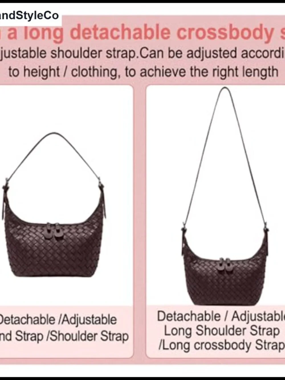 Woven Synthetic Leather Hobo Shoulder Bag Crossbody Tote Adjustable Strap